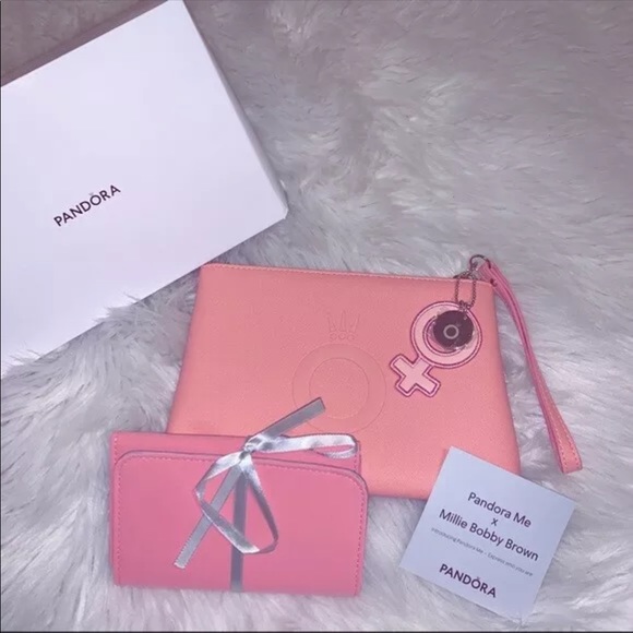 Pandora wristlet pink bag collectors gold detail